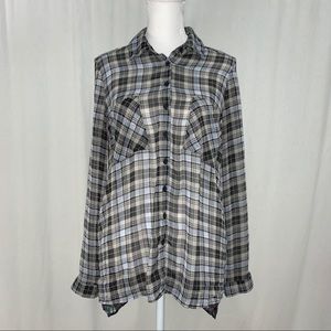 Band of‎ Gypsies Sheer Button Up Plaid Shirt Size S